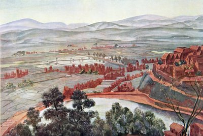 Tananarive, vista del Palacio de la Reina, de Dibujos y Pinturas de África, ejecutados durante la expedición Citroën Centro África, segunda misión Haardt Audouin-Dubreuil, pub. París, 1927 de Alexander Yakovlev