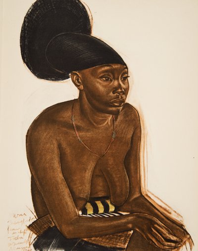 Uru, la Mangbeou (Niangara) haut Ouelle, de Dibujos y Pinturas de África, ejecutados durante la expedición Citroën Centro África, segunda misión Haardt Audouin-Dubreuil, pub. París, 1927 de Alexander Yakovlev