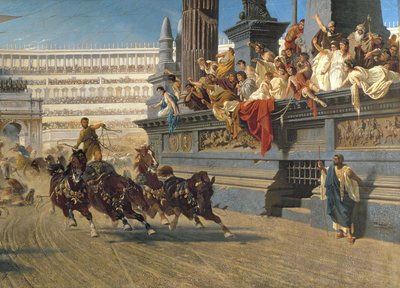 La carrera de cuadrigas, c.1882 (óleo sobre lienzo) (detalle de 201093) de Alexander von Wagner