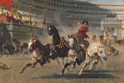 La carrera de cuadrigas, c.1882 (óleo sobre lienzo) (detalle de 201093) de Alexander von Wagner