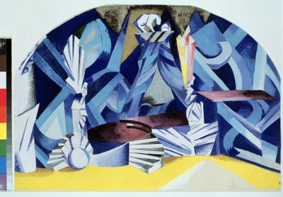 La chambre de Juliette. Projet de decor pour la piece Romeo et Juliette de William Shakespeare (1564-1616) (Diseño de vestuario para la obra de teatro Romeo y Julieta de W.Shakespeare). Oeuvre de Alexandra Alexandrovna Exter (1882-1949), gouache sur carton de Alexandra Alexandrowna Exter