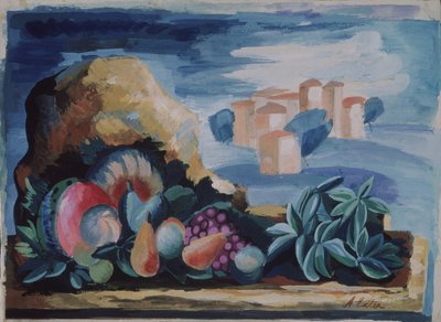 Naturaleza muerta con un paisaje, 1930s de Alexandra Alexandrowna Exter