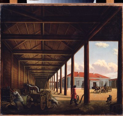 Station de diligence (Estación de diligencia) - Peinture de Alexandra Alexeyevna Venetsianova (1816-1882), huile sur toile, art russe 19th siecle - Regional Art Gallery, Tver (Russie) de Alexandra Alexeyevna Venetsianova
