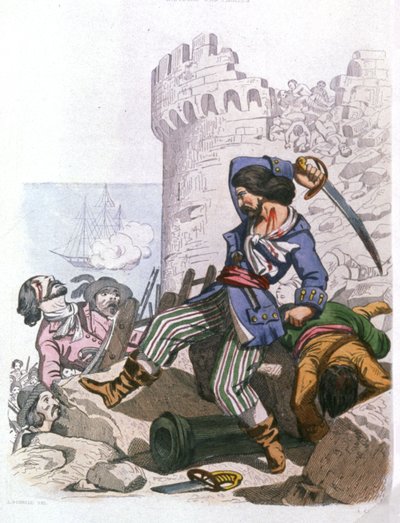Grammont, pirata francés, c. 1850 (grabado) de Alexandre (after) Debelle