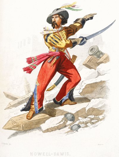 El pirata galés Howell Davis, mediados del siglo XIX (grabado coloreado) de Alexandre (after) Debelle