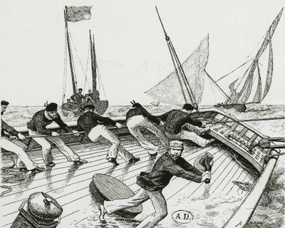 Carrera de vela: Le turn du Bateau-Buoée - dibujo de A. Brun, Bibl. des Arts Deco de Alexandre Brun