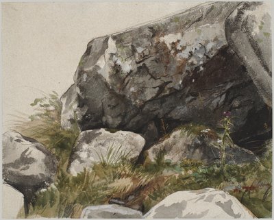 Paisaje rocoso (acuarela con tinta y carboncillo) de Alexandre Cabanel