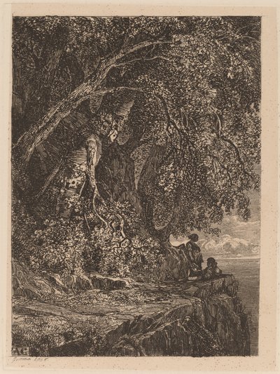 Pareja descansando en un acantilado de Alexandre Calame