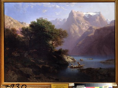 ""Paisaje de montaña con lago en Suiza"" (Lago de montaña) Pintura de Alexandre Calame (1810-1864) 1860 Galería de Arte Regional, Tambov Rusia de Alexandre Calame