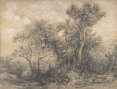 Árboles (recto), Soldados en un bosque (verso), principios a mediados del siglo XIX de Alexandre Calame