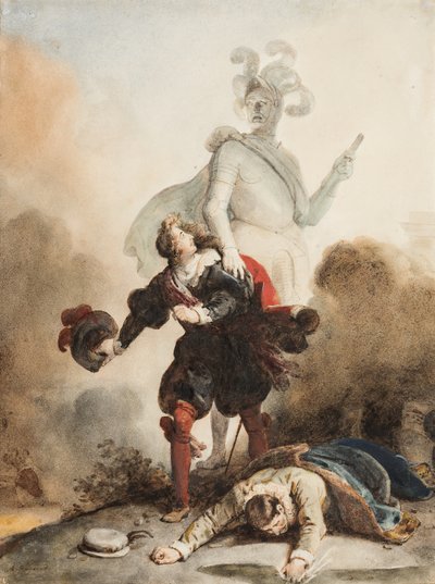 Don Juan y Leporello encuentran la estatua del Comendador en el cementerio de Alexandre Evariste Fragonard