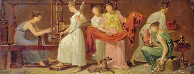 Seis mujeres tejiendo en un interior de Alexandre Evariste Fragonard