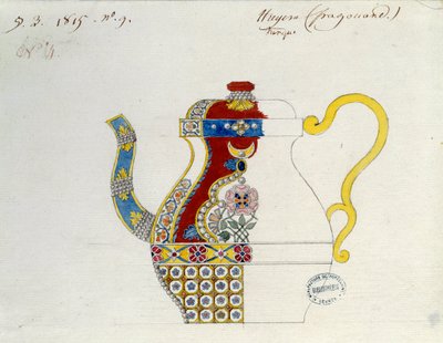 Tetera turca. Dibujo de Alexandre Evariste Fragonard (1780-1850). Sèvres, Manufactura de Porcelana de Alexandre Evariste Fragonard