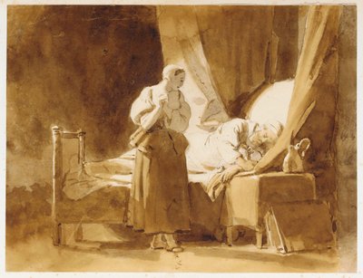 Una mujer mirando a un hombre dormido de Alexandre Evariste Fragonard