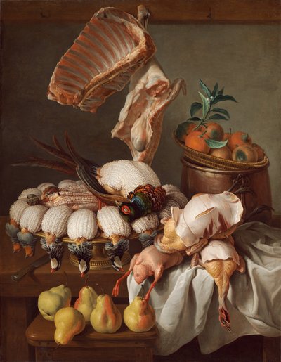 Bodegón con caza vestida, carne y fruta de Alexandre Francois Desportes