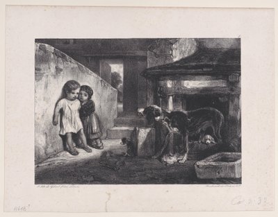 Niños asustados por un perro gruñendo, de la serie Escenas de caza de Alexandre Gabriel Decamps