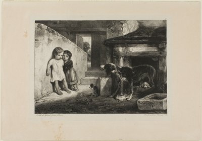 Niños asustados por un perro de Alexandre Gabriel Decamps
