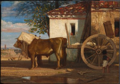 Bueyes frente a una granja en Le Verrier, c. 1853 de Alexandre Gabriel Decamps