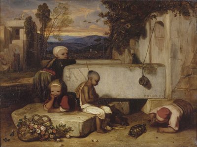 Niños turcos jugando con una tortuga Souvenir de la Turquía de Asia de Alexandre Gabriel Decamps