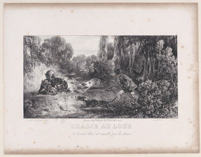 Caza de lobos: Animal herido atacado por perros, de la serie Escenas de caza, 1829 de Alexandre Gabriel Decamps
