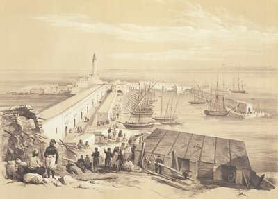 Puerto y Muelle de Argel, de un volumen que conmemora la Fuerza Expedicionaria Francesa que capturó Argel en 1830, grabado por Adolphe Jean-Baptiste Bayot (1810-66) de Alexandre Genet
