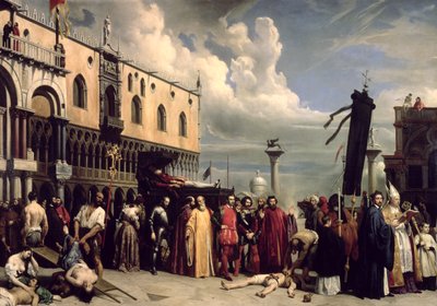 Honores funerarios dados a Tiziano que murió en Venecia en la plaga de 1576, 1832 de Alexandre Jean Baptiste Hesse