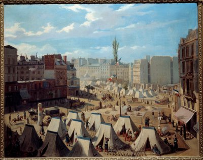Campamento de tropas en el Boulevard du Temple durante los días de junio de 1848. Vista de París durante la revolución de 1848 de Alexandre Josquin