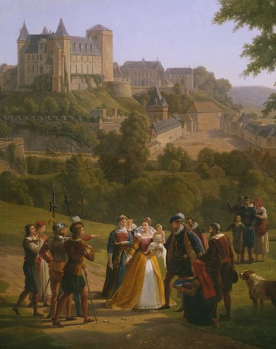 Vista del castillo real de Pau donde nació el rey Enrique IV de Francia y Navarra (1553-1610) el 13 de diciembre de 1553 (detalle) de Alexandre Louis Robert Millin du Perreux