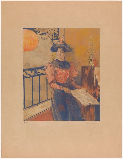 Mujer de pie con partituras en las manos de Alexandre Lunois (signed by artist)