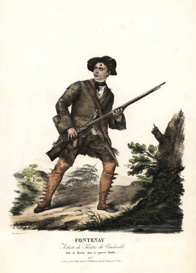 Jean-Baptiste Fontenay y Martin en Le Poor Diable por Balisson y Dumersan, Théâtre du Vaudeville. Litografía coloreada a mano por F. Noel después de una ilustración de Alexandre-Marie Colin de retratos de actrices en diferentes roles, F. Noel, París de Alexandre Marie Colin