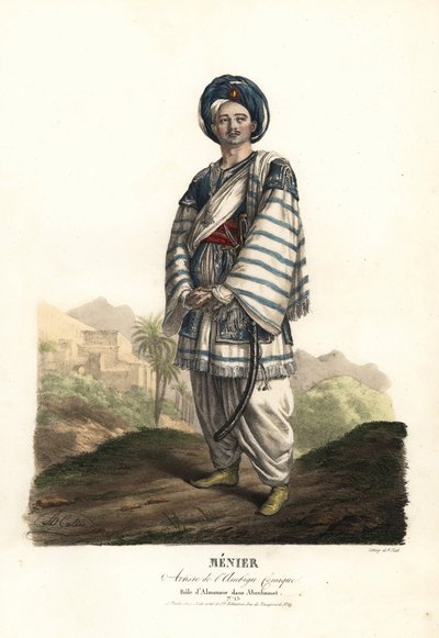 Paulin Menier como Almanzor en Abenhamet por Anne-Honore-Joseph Duveyrier, música por Adrien Quaisain, Ambigu Comique de Alexandre Marie Colin