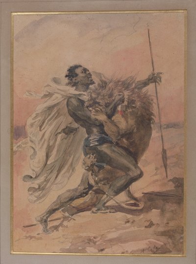 Lucha entre un guerrero y un león de Alexandre Marie Colin