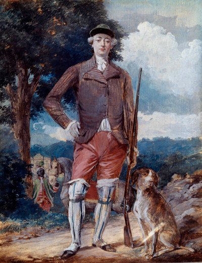 Retrato a pie de Carlos Felipe de Francia (1757-1836), conde de Artois, futuro Carlos X, con traje de cazador Acuarela de Alexandre Moitte (1750-1828) Siglo XVIII Amiens, Museo de Picardía de Alexandre Moitte