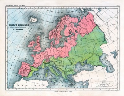 Mapa de la Europa física de Alexandre Vuillemin