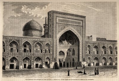 Patio interior de la mezquita del Imam Aly Riza en Mashhad, dibujo de A. de Bar, para ilustrar el viaje a Khorasan en 1858, por N. de Khanikof. Grabado en "Le tour du monde" 1861. Colección de Selva. de Alexandre de (after) Bar
