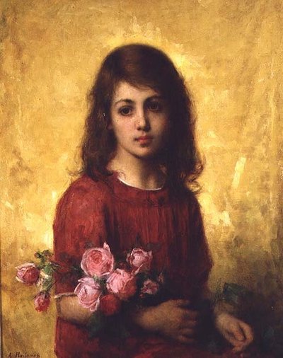 Retrato de una Joven Sosteniendo un Ramo de Rosas de Alexei Alexevich Harlamoff