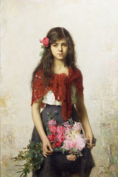 Joven con flores de Alexei Alexevich Harlamoff