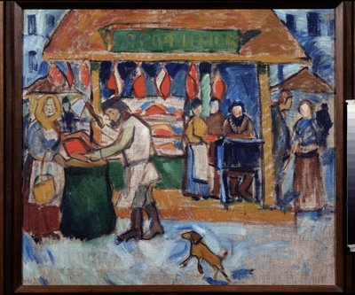 Una carnicería. Pintura de Alexei Alexeyevich Morgunov (Morgunov) (1884-1935), óleo sobre lienzo de Alexei Alexeyevich Morgunov