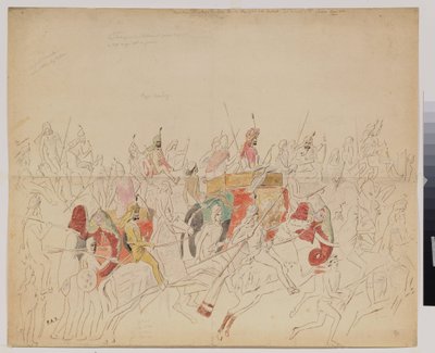 El maharajá Sher Singh (1807-1843) del Punjab (India) y su corte. Obra de Alexei Dmitrievich Saltykov (1806-1859), lápiz acuarela y tinta sobre papel de Alexei Dmitrievich Saltykov