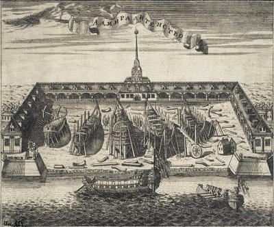Vista del Astillero del Almirantazgo en San Petersburgo, 1717 de Alexei Ivanovich Rostovtsev