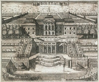 Vista del Gran Palacio en Peterhof, 1717 de Alexei Ivanovich Rostovtsev