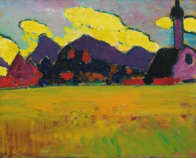 Paisaje en Murnau Nubes amarillas al atardecer, c. 1910 de Alexei Javlensky von