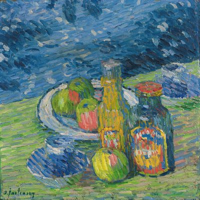 Naturaleza muerta con botellas y frutas de Alexej von Jawlensky