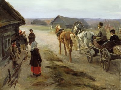 Llegada de una maestra al pueblo. 1908-14 de Alexei Steipanovitch Stepanov