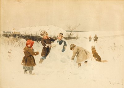 Haciendo un muñeco de nieve, 1891 de Alexei Stepanovich Stepanov