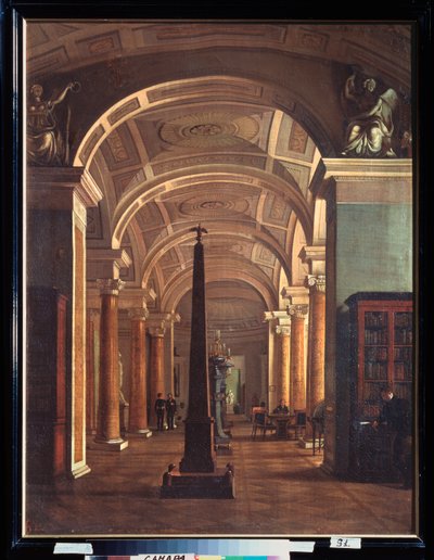 Vista de la Biblioteca del Hermitage en San Petersburgo (Vista de la Biblioteca del Hermitage) - Pintura de Alexei Vasilyevich Tyranov (1808-1859), óleo sobre lienzo, alrededor de 1826, arte ruso de Alexei Vasilievich Tyranov