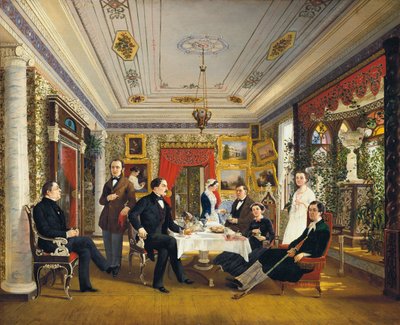 En la mesa de té de Alexei Yakovlevich Voloskov