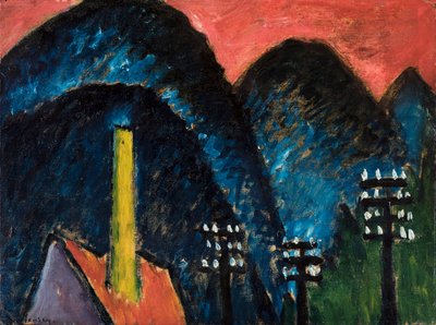 Montañas azules Paisaje con chimenea amarilla, 1912 de Alexej von Jawlensky