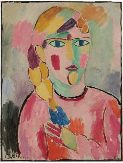 Chica con ojos azules y una coleta, c.1916 de Alexej von Jawlensky