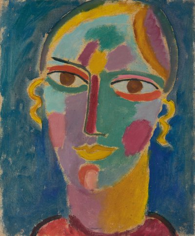 Cabeza mística: Cabeza de mujer sobre un fondo azul, c. 1917 de Alexej von Jawlensky